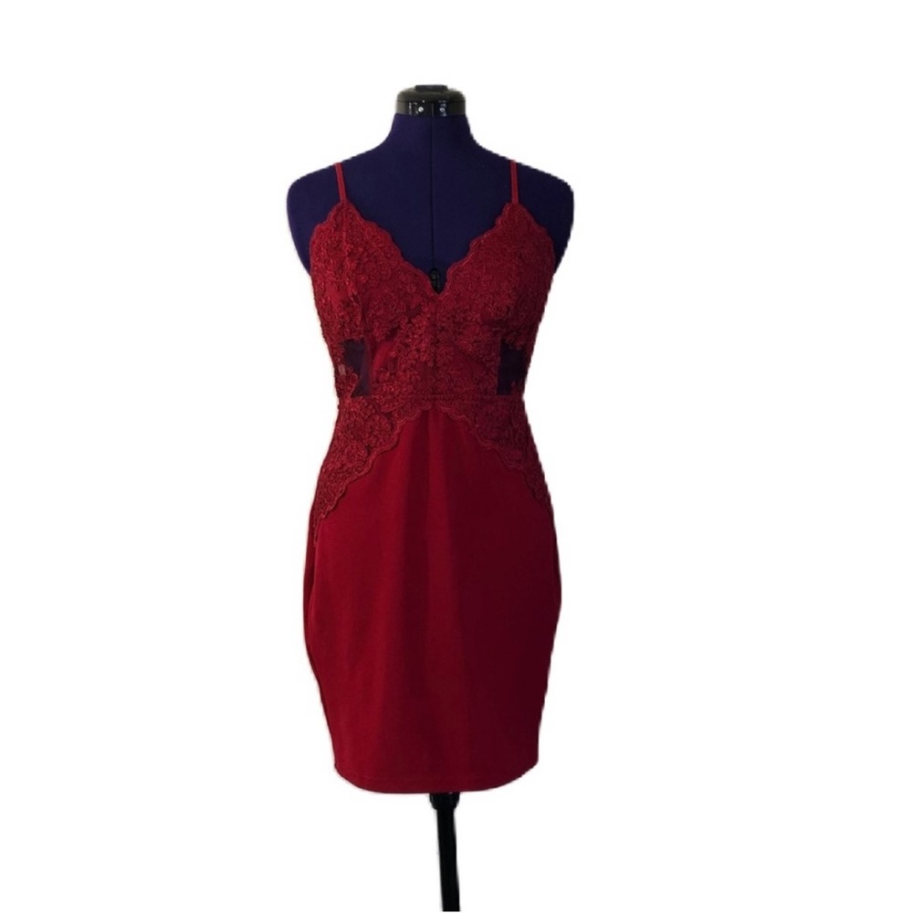 Love Culture Red Lace Mesh Mini Dress